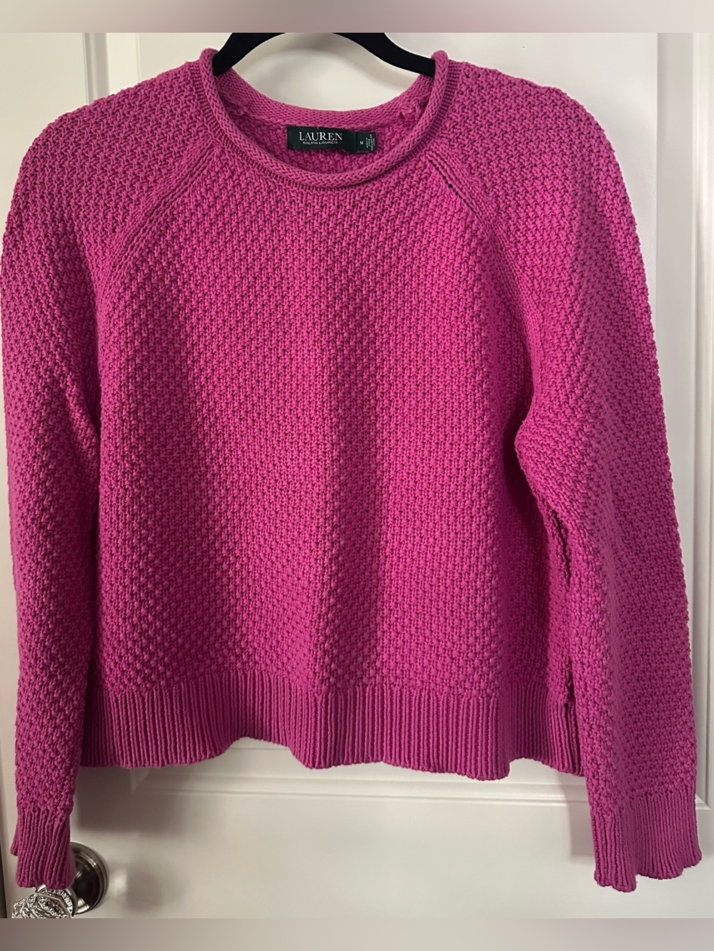 Lauren Ralph Lauren Roll Neck Pink 100% Cotton Chunky Knit Sweater Medium